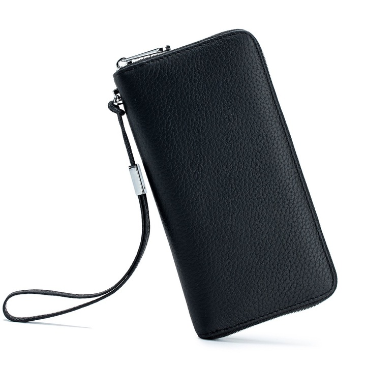 Női pénztárca, vienod, természetes bőr, RFID, 19,5x10,5x2,2 cm, fekete
