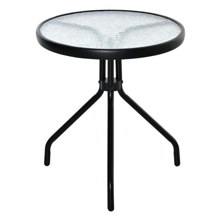 Masuta rotunda de gradina, Outsunny, Metal/Sticla, 50x55cm, Negru