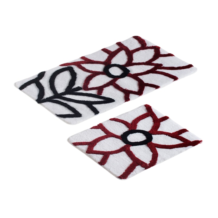 Комплект от 2 постелки за баня, Chilai Home, естествени, червени, акрилни