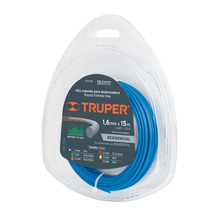 Cablu pentru trimmer, Truper, 1,6 mm, 15 m, Albastru