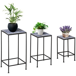 Set 3 suporturi pentru plante, Outsunny, Metal, Negru/Albastru