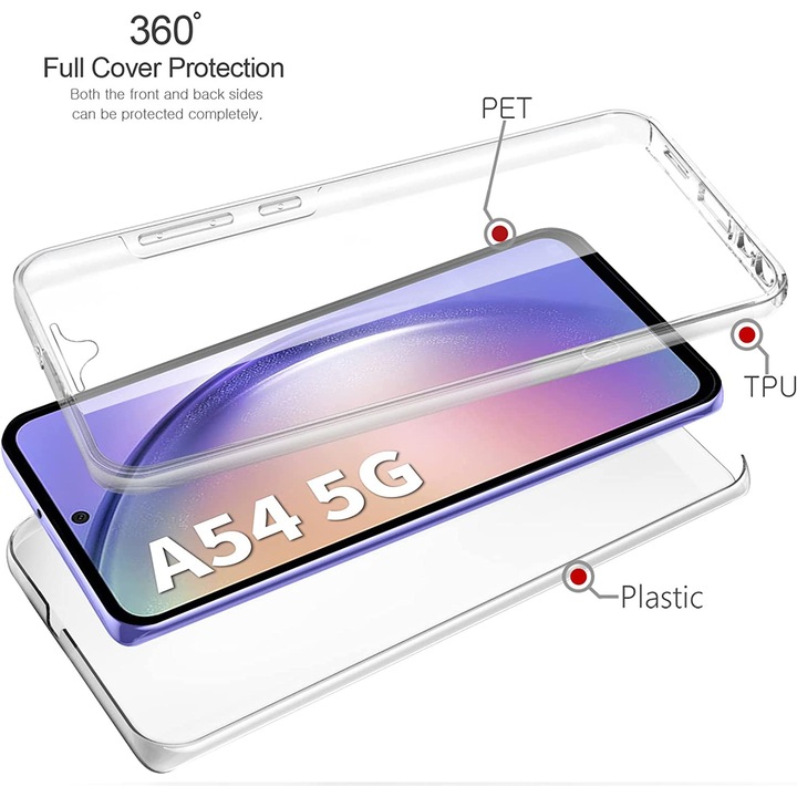 Husa telefon, Forcell, Compatibila cu Samsung Galaxy A54 5G, Full Face 360, Silicon, Transparent