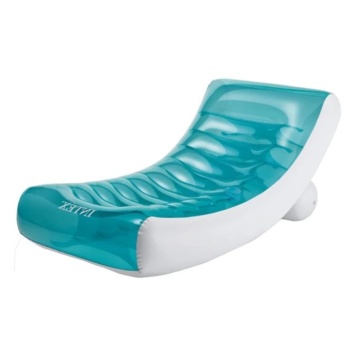 Intex felfújható strandmatrac, pihenésre összpontosító kialakítás, 80 kg-ig, kék/fehér, 188x99 cm