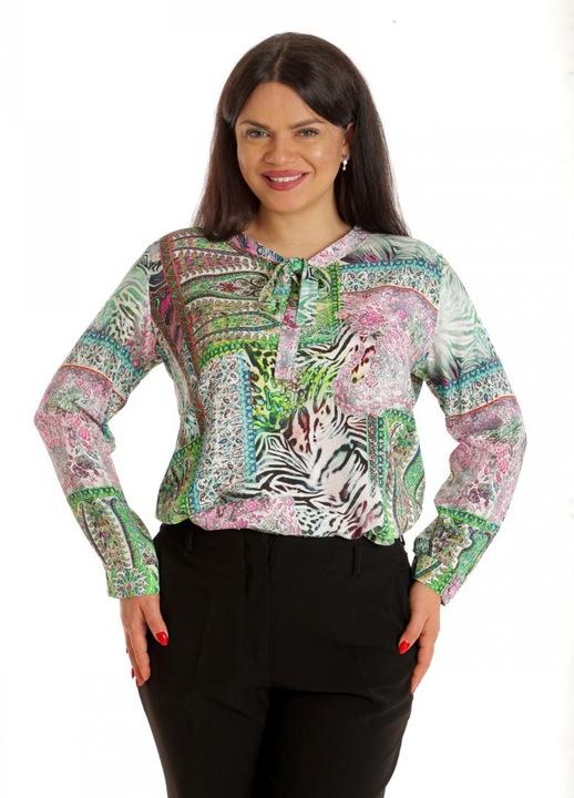 888141927-Bluza Dama, Asimetrica, Verde cu imprimeu si Funda, Verde