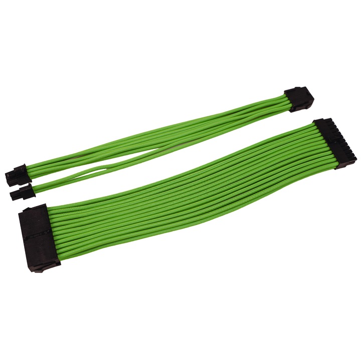 Set Prelungire Cabluri Sursa Atx, Sama Modding Sleeve, Kit Extender, Mesh Textil, 30 cm, 18AWG, Verde