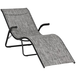 Sezlong de gradina pliabil, Outsunny, Metal/Tesatura, Gri