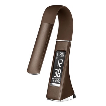 Lampa de birou, 7W, acoperita cu piele ecologica, cu termometru, ceas si calendar Lampa de birou, 7W, acoperita cu piele ecologica, cu termometru, ceas si calendar
