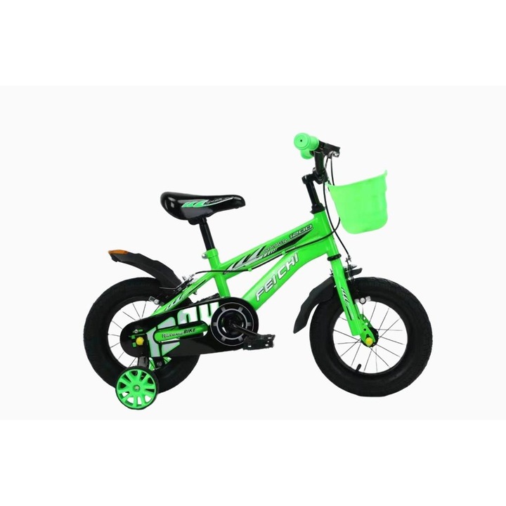 Детски велосипед Go Kart 16 цола, с помощни колела и кош за играчки, зелен цвят