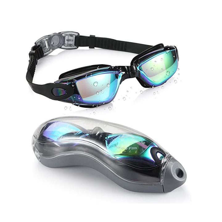 Ochelari de inot pentru copii 3-16 ani, Darklove, Cu protectie uv si anti fog, Ofera o vedere clara, Confortabil si usor de reglat, Design rezistent la scurgeri, PC/Silicon, Negru/Albastru