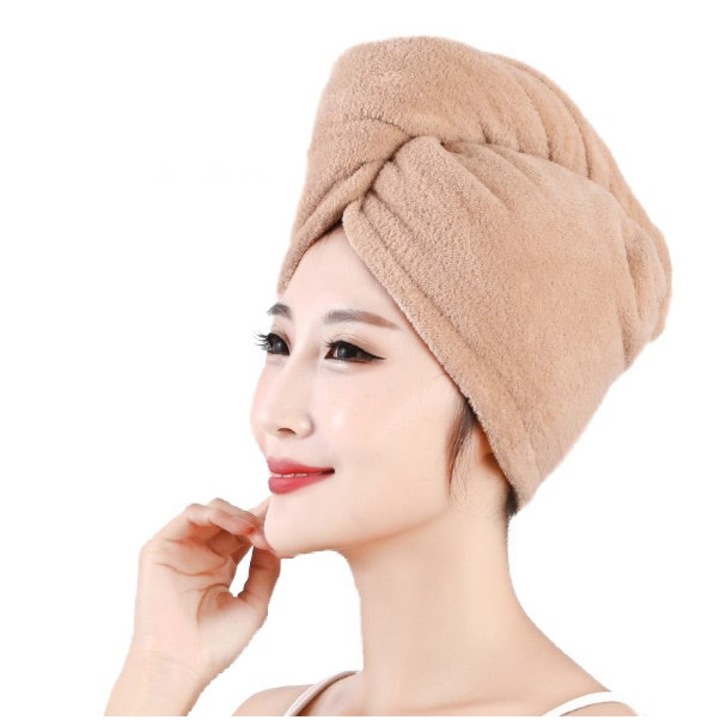 Комплект 2 тюрбана, микрофибърна абсорбираща кърпа за сушене на коса, два слоя, 26/60 см, светлокафява