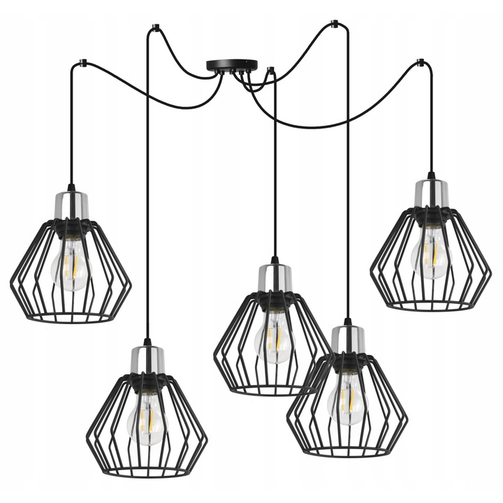 Spider stílusú csillár, LightHome, Spider Nuvola 2501/5, 5 állítható kar, fém, fekete/ezüst, 200 cm