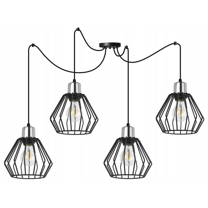 Spider stílusú csillár, LightHome, Spider Nuvola 2501/4, 4 állítható kar, fém, fekete/ezüst, 200 cm