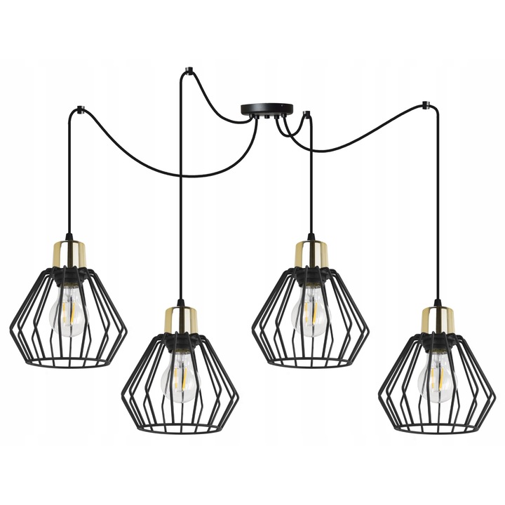 Полилей в стил паяк, LightHome, Spider Nuvola 2500/4, 4 регулируеми рамена, метал, черен/златен, 200 см