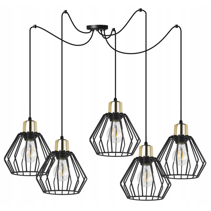 Полилей в стил паяк, LightHome, Spider Nuvola 2500/5, 5 регулируеми рамена, метал, черен/златист, 200 см