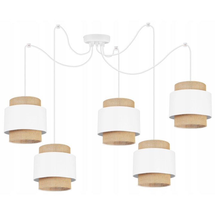 Lustra stil spider, LightHome, Spider Boho 2456/5, 5 brate reglabile, Tesatura/Metal, Alb/Bej, 200cm 2456/5