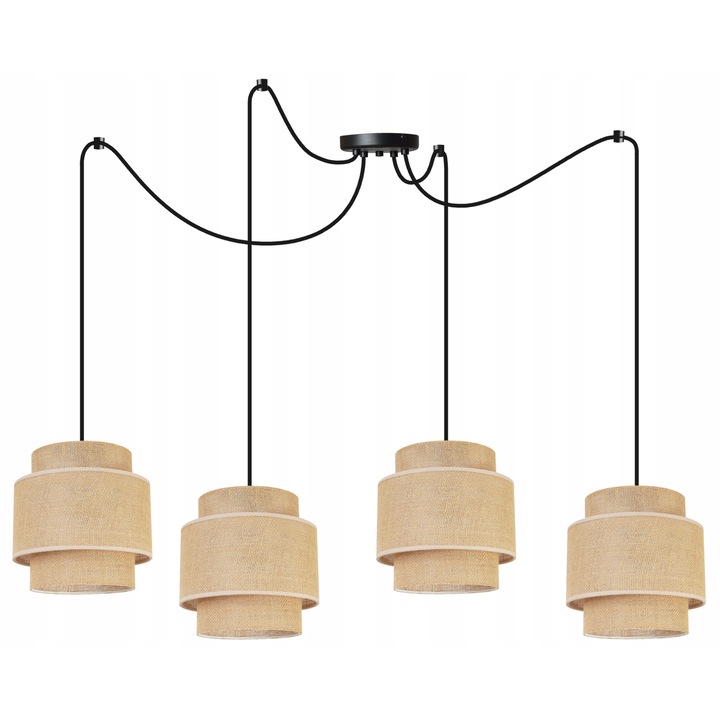 Полилей в стил паяк, LightHome, Spider Boho 2459/4, 4 регулируеми рамена, Плат/Метал, Черен/Бежов, 200см 2459/4