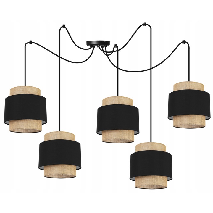 Полилей LightHome, Spider Boho 2455/5, 5 регулируеми рамена, Плат/Метал, Черен/Бежов, 200см 2455/5