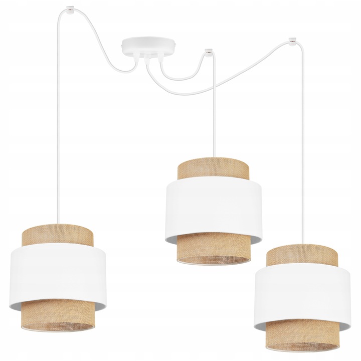 Lustra stil spider, LightHome, Spider Boho 2456/3, 3 brate reglabile, Tesatura/Metal, Alb/Bej, 200cm 2456/3
