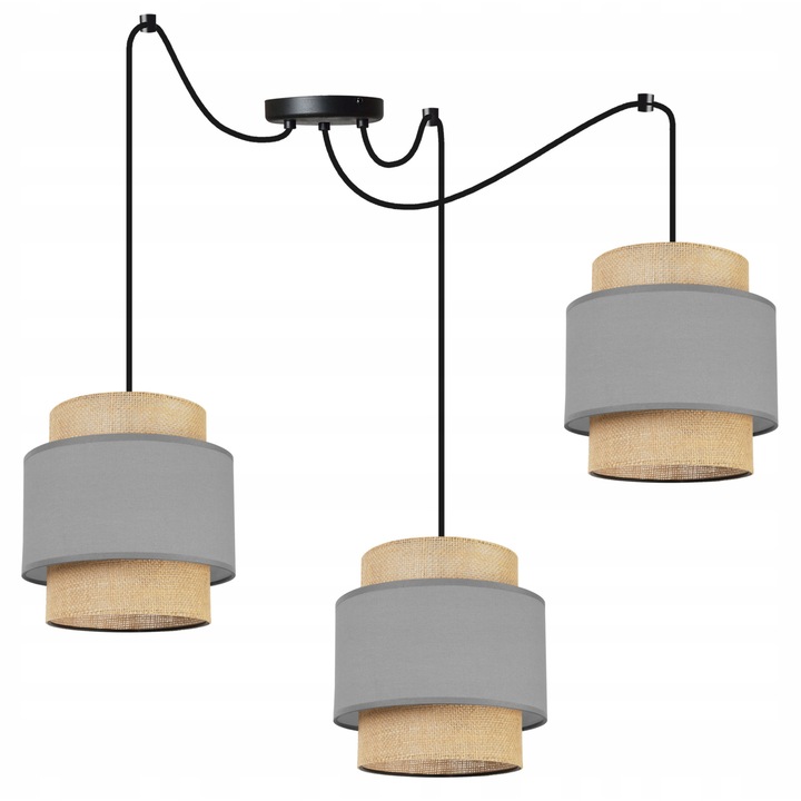 Lustra stil spider, LightHome, Spider Boho 2457/3, 3 brate reglabile, Tesatura/Metal, Negru/Bej/Gri, 200cm 2457/3