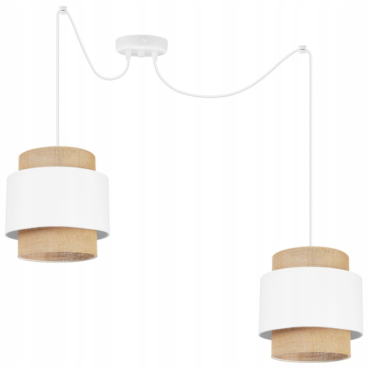 Lustra stil spider, LightHome, Spider Boho, 2 brate reglabile, Tesatura/Metal, Alb/Bej, 200cm