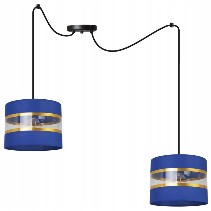 Lustra stil spider, LightHome, Spider Elegance Gold 2030/2CZ/gran, 2 brate reglabile, Tesatura, Negru/Auriu/Albastru, 200cm