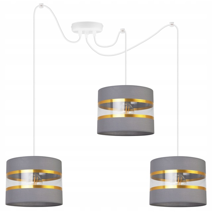 Полилей в стил паяк, LightHome, Spider Elegance Gold 2030/3B/szar, 3 регулируеми рамена, Плат, Бял/Златист/Сив, 200 см