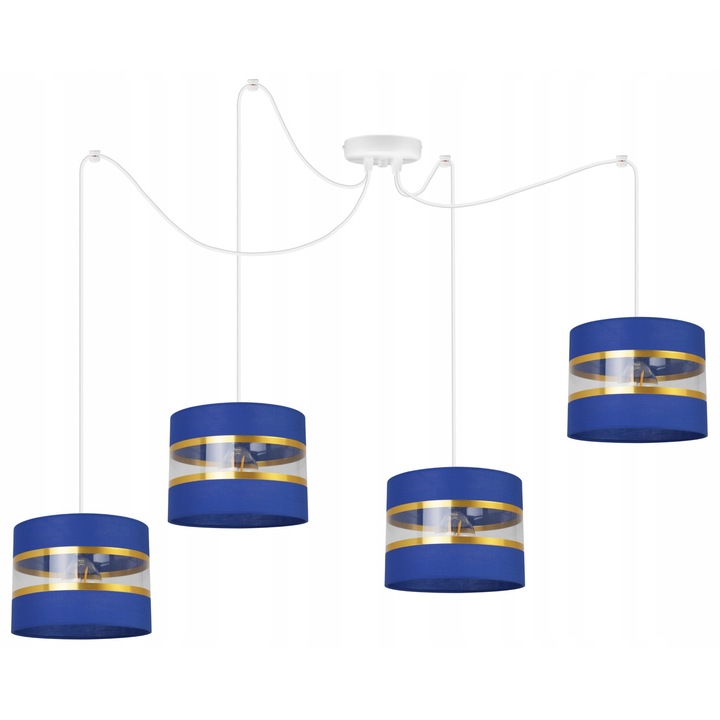 Lustra stil spider, LightHome, Spider Elegance Gold 2030/4B/gran, 4 brate reglabile, Tesatura, Alb/Auriu/Albastru, 200cm