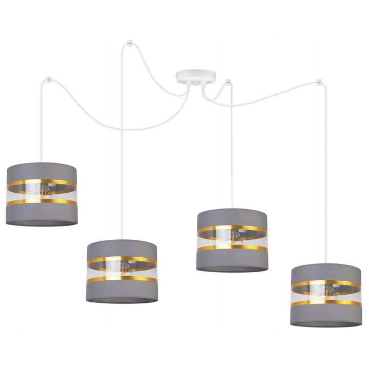 Полилей в стил паяк, LightHome, Spider Elegance Gold 2030/4B/szar, 4 регулируеми рамена, Плат, Бяло/Златно/Сиво, 200 см