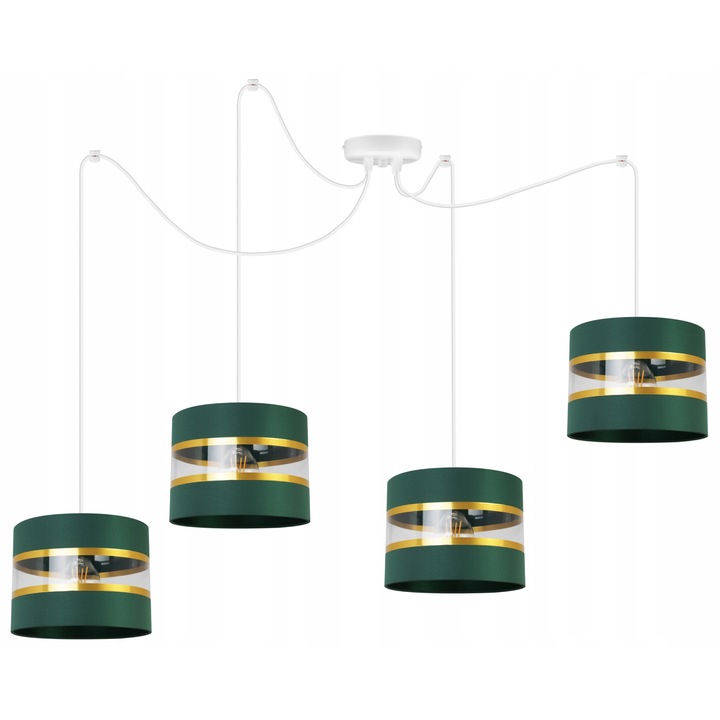 Полилей в стил паяк, LightHome, Spider Elegance Gold 2030/4B/ziel, 4 регулируеми рамена, Плат, Бял/Златист/Зелен, 200 см