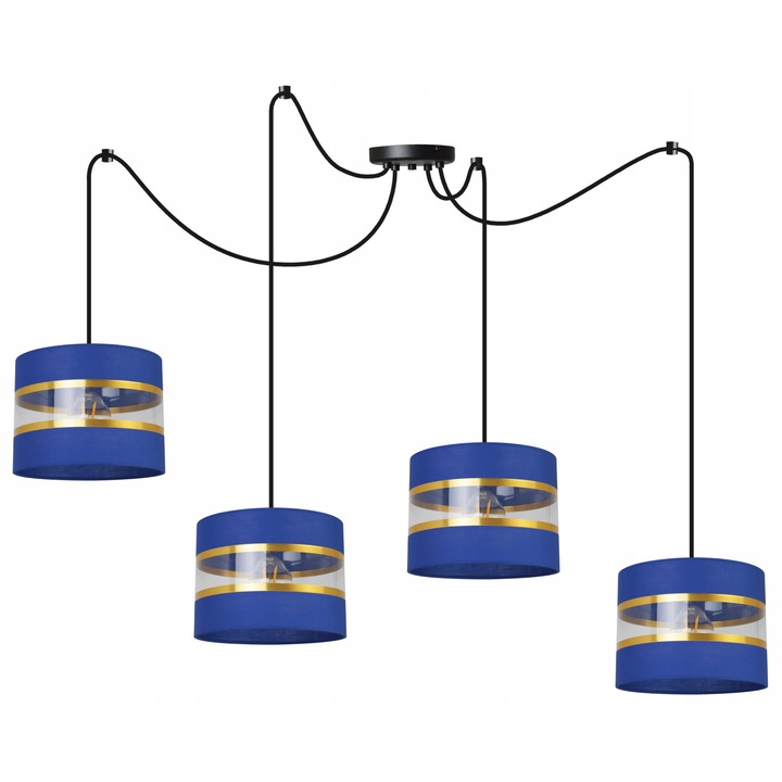 Полилей в стил паяк, LightHome, Spider Elegance Gold 2030/4CZ/зърно, 4 регулируеми рамена, плат, черен/златен/син, 200 см