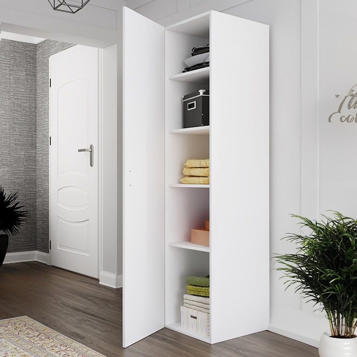 Dulap e4, Alb, H 200 x L 45 x A 50 cm, cu 1 usa si 4 polite, PAL 18 mm