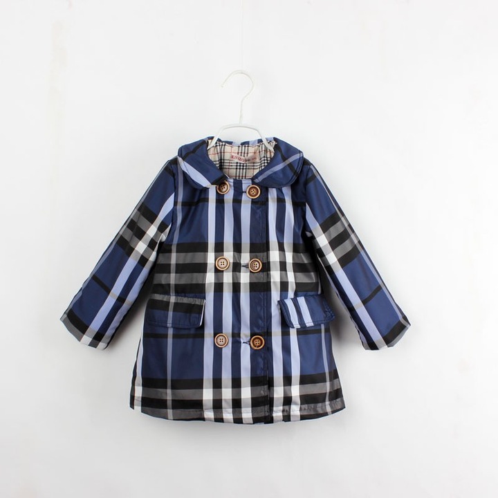 Tavaszi trench kabátok lányoknak, kék kockás, Yolka, 5 éves