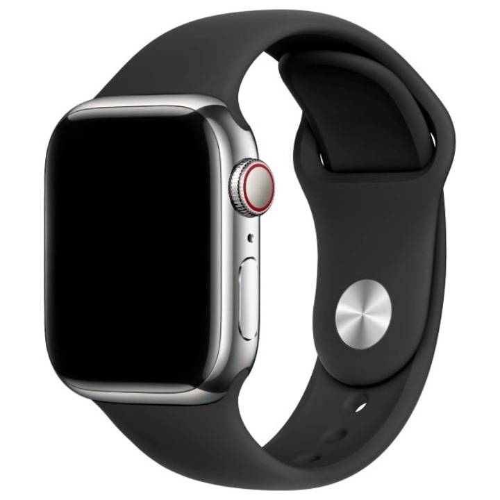 Curea din silicon, compatibila cu Apple Watch 2/3/4/5/6/7/8/9/10 46mm/SE, 42/44/45/46mm S/M, Black