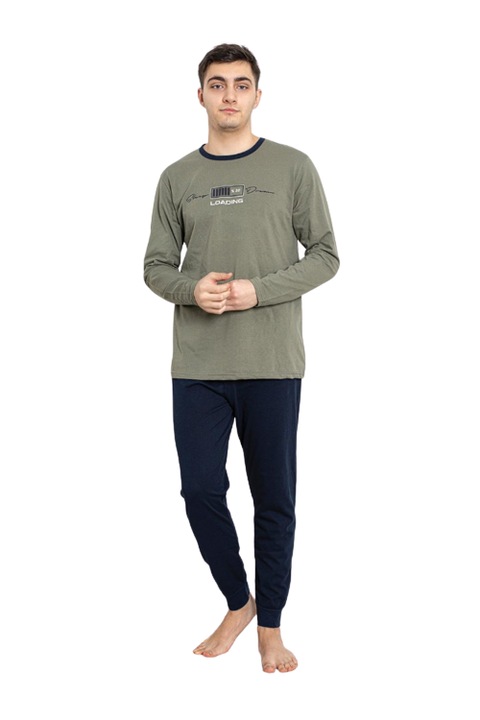 Férfi pizsama, 2 db, pamut, tölthető, zöld/navy színben, Zöld