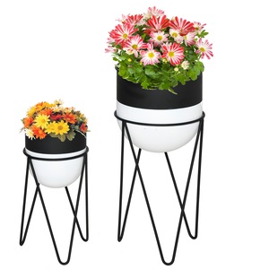 Set 2 jardiniere pentru plante, Outsunny, Metal, Alb/Negru