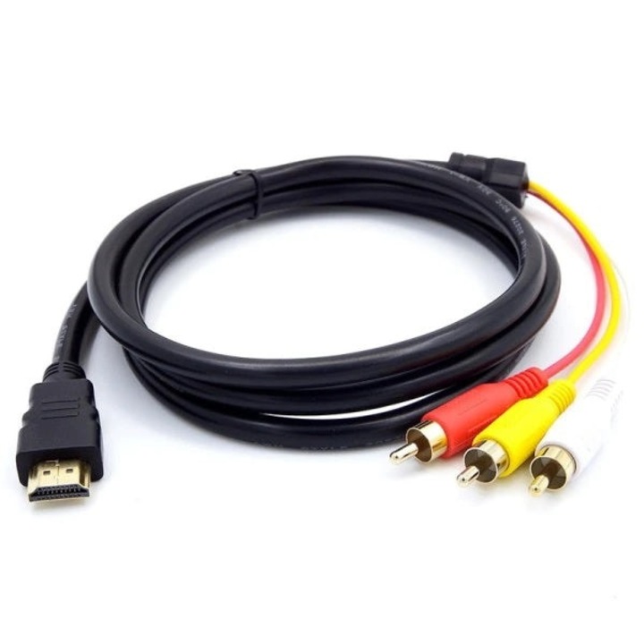 Videó csatlakozó adapter kábel, HDMI - 3xRCA, hossza 1,5 m, prémium minőségű, fekete