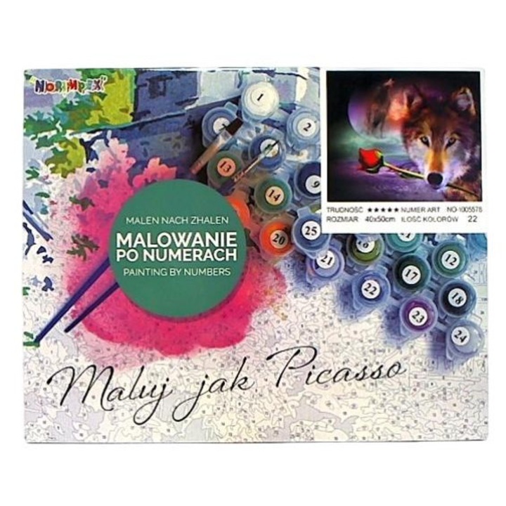 Set pictura pe numere - Lup, Inny, Multicolor