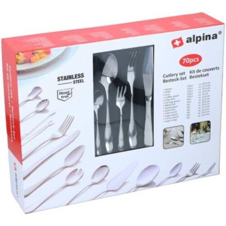 Set tacamuri Alpina 70 bucati inox, 12 persoane