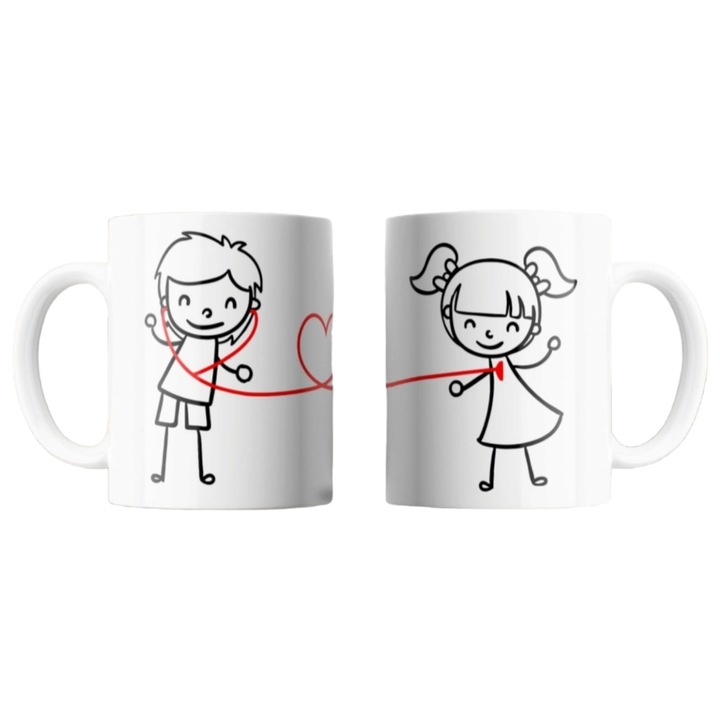 Set 2 Cani personalizate, cuplu, Ceramica, Alb, 350 ml