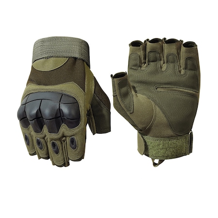 Manusi tactice bicicleta cu protectie militara, Darklove, Cu velcro adeziv, gauri de ventilatie, Utilizati o tesatura confortabila si respirabila, Jumatate de deget si design antiderapant, Verde militar, Marimea M
