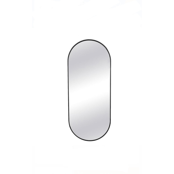 Oglinda ovala de perete cu cadru negru din plastic, model minimalist, 72x31x3.5 cm