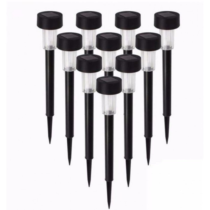 Комплект от 10 соларни лампи за морава, LED осветление, IP44, 4.5x4.5x29.5 cm, VIELLAN, бяла светлина