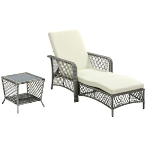 Set sezlong si masa de gradina, Outsunny, Ratan/Otel, Crem