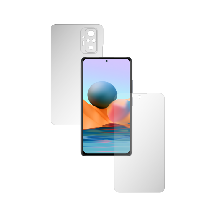 Комплект 2X Folie24 протектори за цял корпус, за Xiaomi Redmi Note 10 Pro Max, просто покритие, екран + гръб, 1 комплект ултрапрозрачни + 1 комплект матови, залепващи, гъвкави със саморегенерация