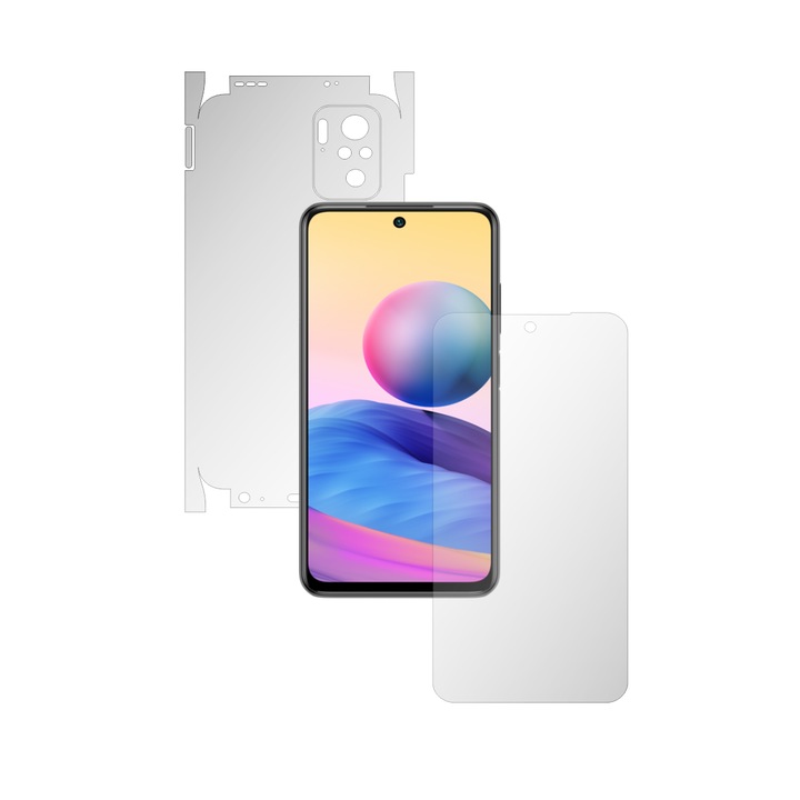 Teljes testű iSkinz önregeneráló fólia Xiaomi Redmi Note 10, 10S készülékekhez - Invisible Skinz UHD, 360 Cut, Ultra-clear szilikon képernyővédelem, hát- és oldalburkolat, tapadó bőr, átlátszó