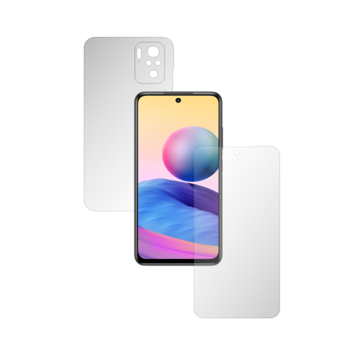 Set 2X Folii de Protectie Full-Body Folie24, pentru Xiaomi Redmi Note 10S, Acoperire Simple, Ecran + Spate, 1 Set Ultra-Clear + 1 Set Mate, Adezive, Flexibile cu Auto Regenerare