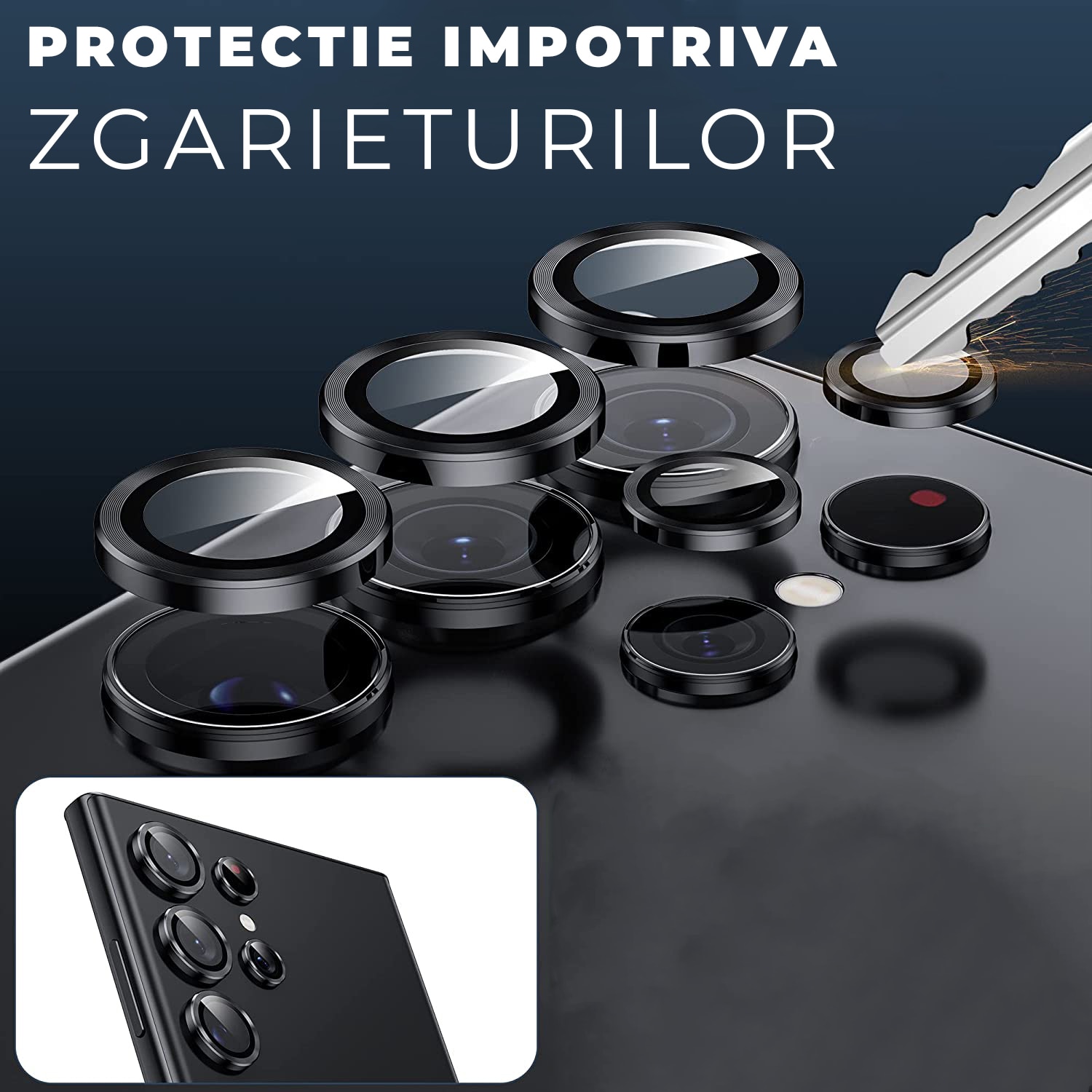 Folie Camera Daden din sticla pentru Samsung S23 Ultra, Full Cover, Protectie Profesionala, Ultra Rezistenta, Calitate Premium, Negru
