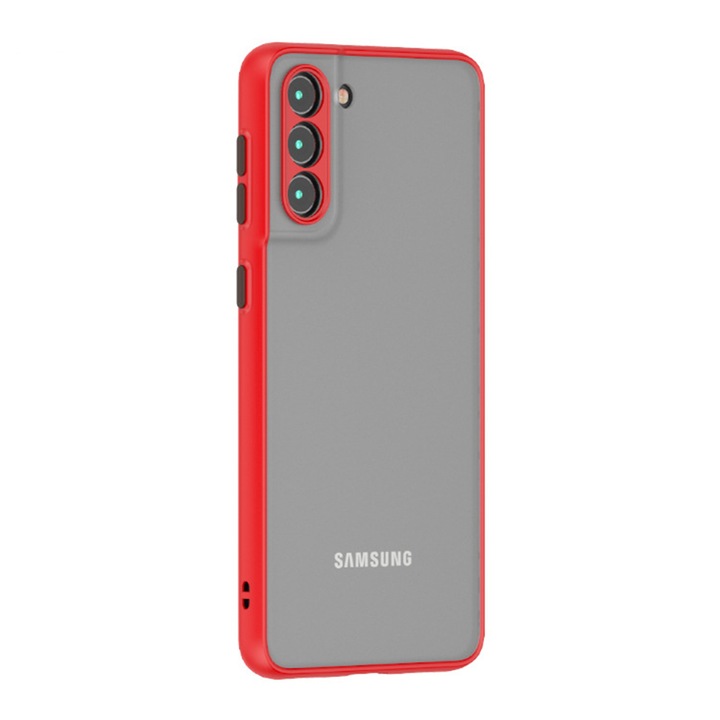 Защитен калъф за Samsung Galaxy S22, Силиконов TPU, Ultra Protection, Slim Fit, Защита на камерата, Модерен опушен дизайн, Червен