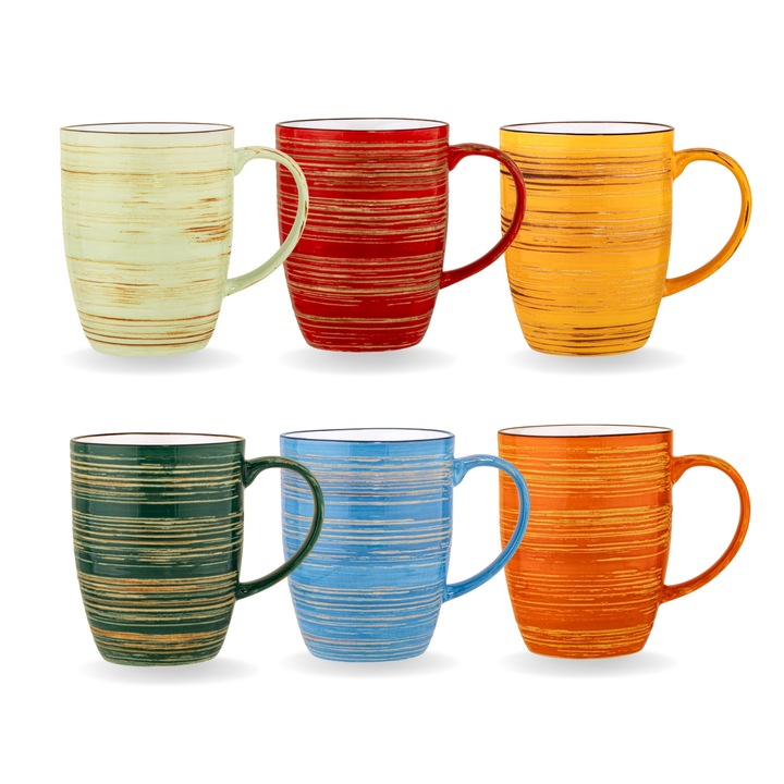 Wilmax England 6 db-os porcelán csésze készlet, 460 ml-es, 6 féle színben