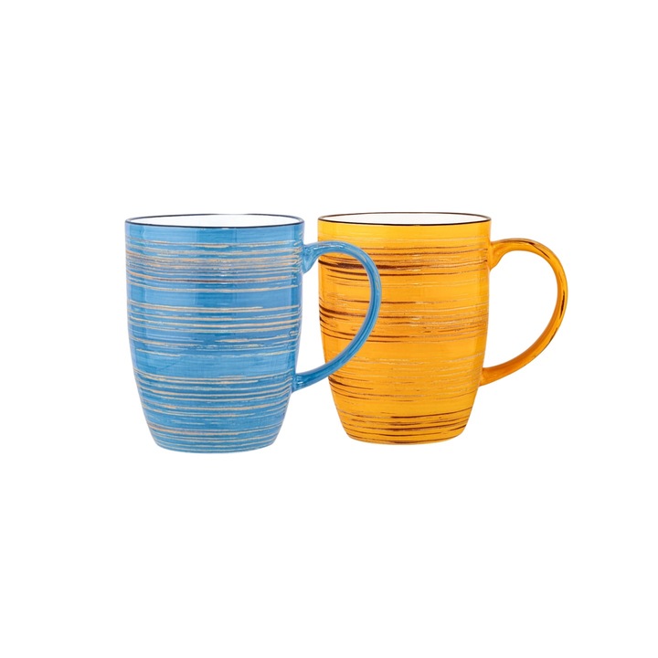 Set de 2 cani 460 ml, WILMAX, Portelan, Albastru/Galben